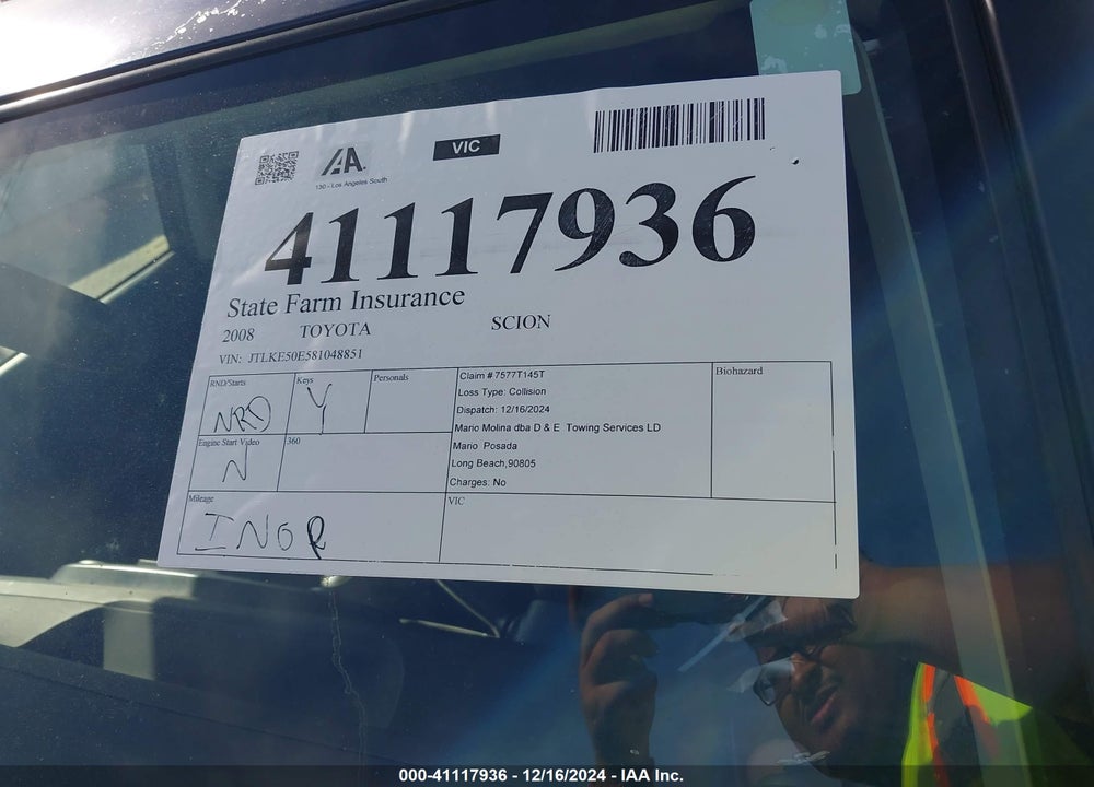 2008 SCION XB VIN: JTLKE50E581048851