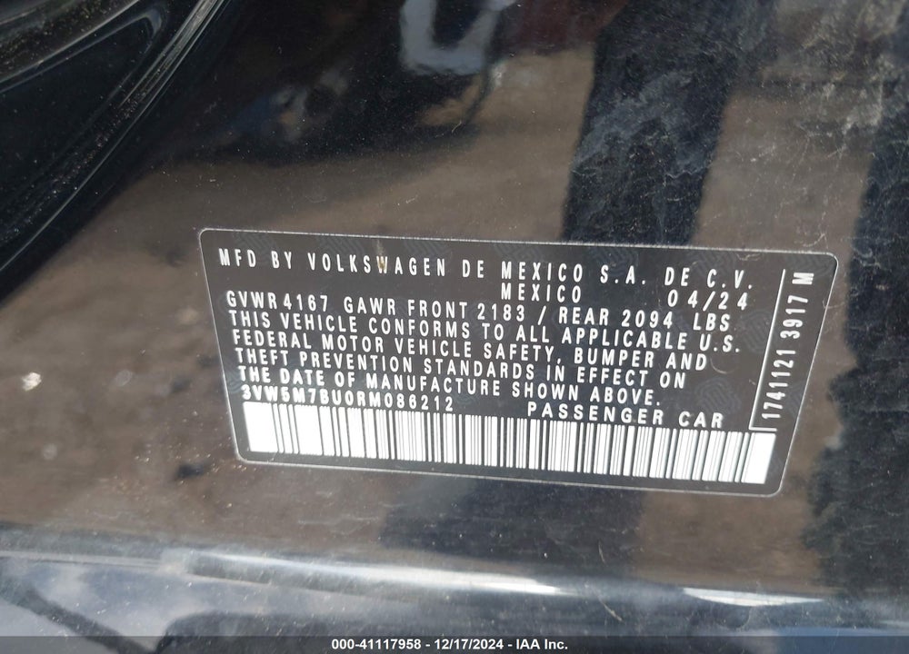 2024 VOLKSWAGEN JETTA 1.5T S VIN: 3VW5M7BU0RM086212