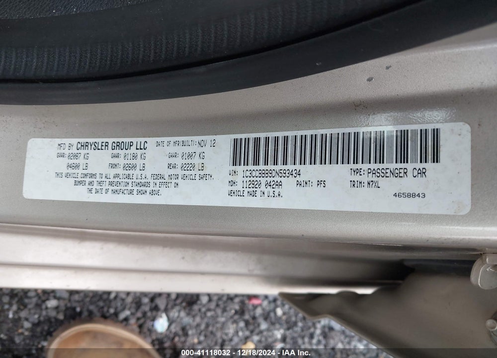 2013 CHRYSLER 200 TOURING VIN: 1C3CCBBB9DN593434
