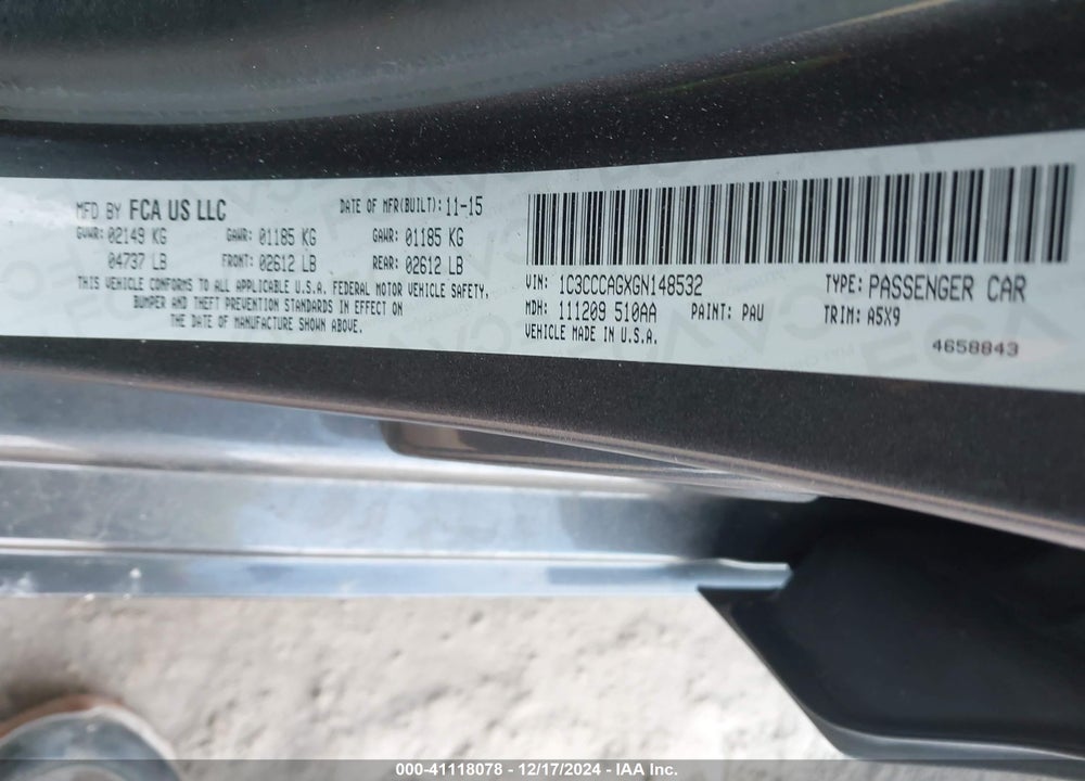 2016 CHRYSLER 200 LIMITED VIN: 1C3CCCAGXGN148532