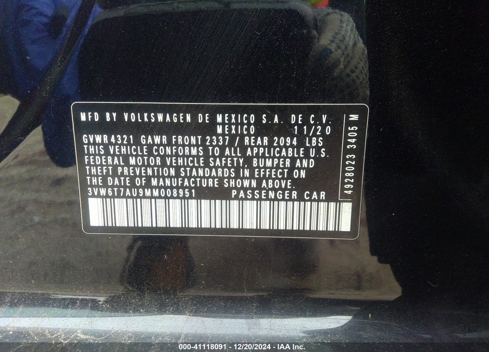 2021 VOLKSWAGEN GOLF GTI VIN: 3VW6T7AU9MM008951