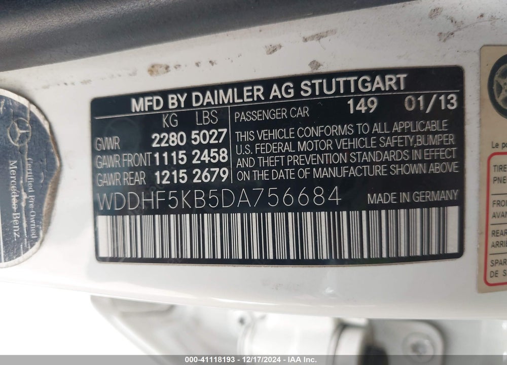 2013 MERCEDES-BENZ E 350 VIN: WDDHF5KB5DA756684