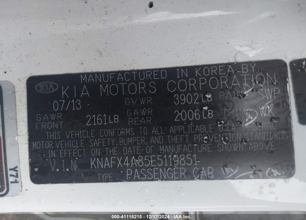 2014 KIA FORTE EX VIN: KNAFX4A85E5119851
