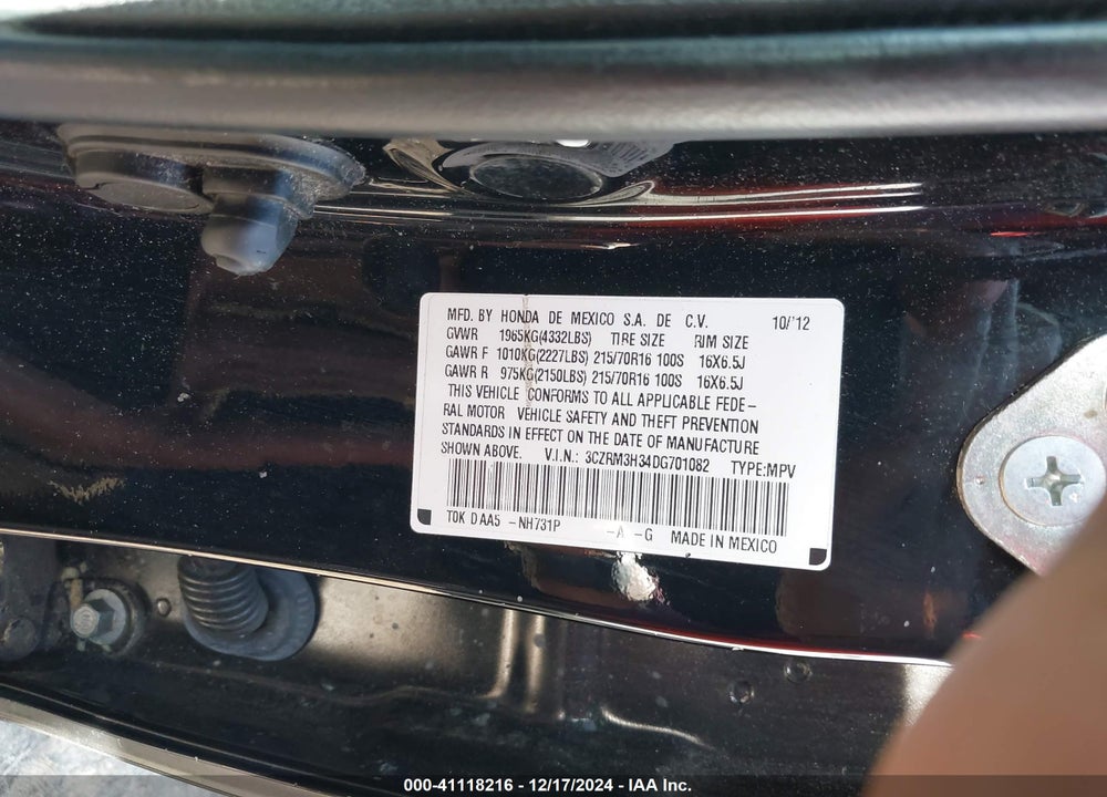 2013 HONDA CR-V LX VIN: 3CZRM3H34DG701082
