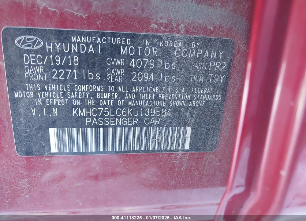 2019 HYUNDAI IONIQ HYBRID VIN: KMHC75LC6KU139584