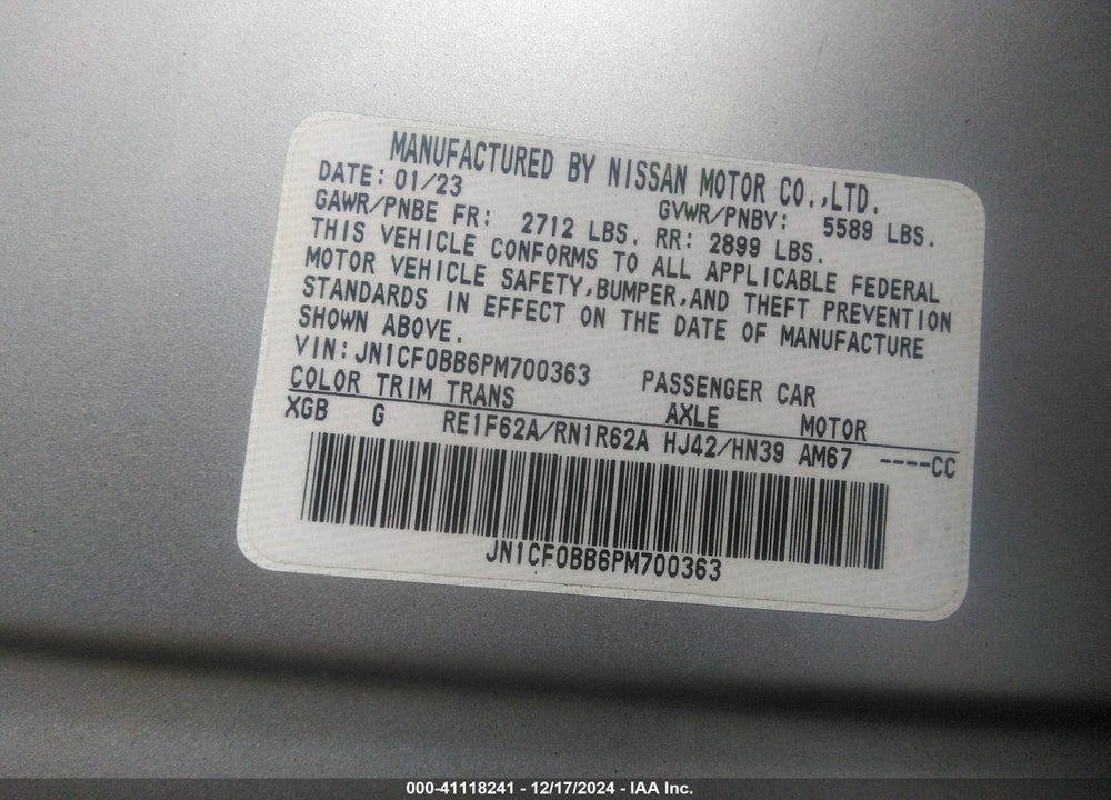 2023 NISSAN ARIYA ENGAGE VIN: JN1CF0BB6PM700363