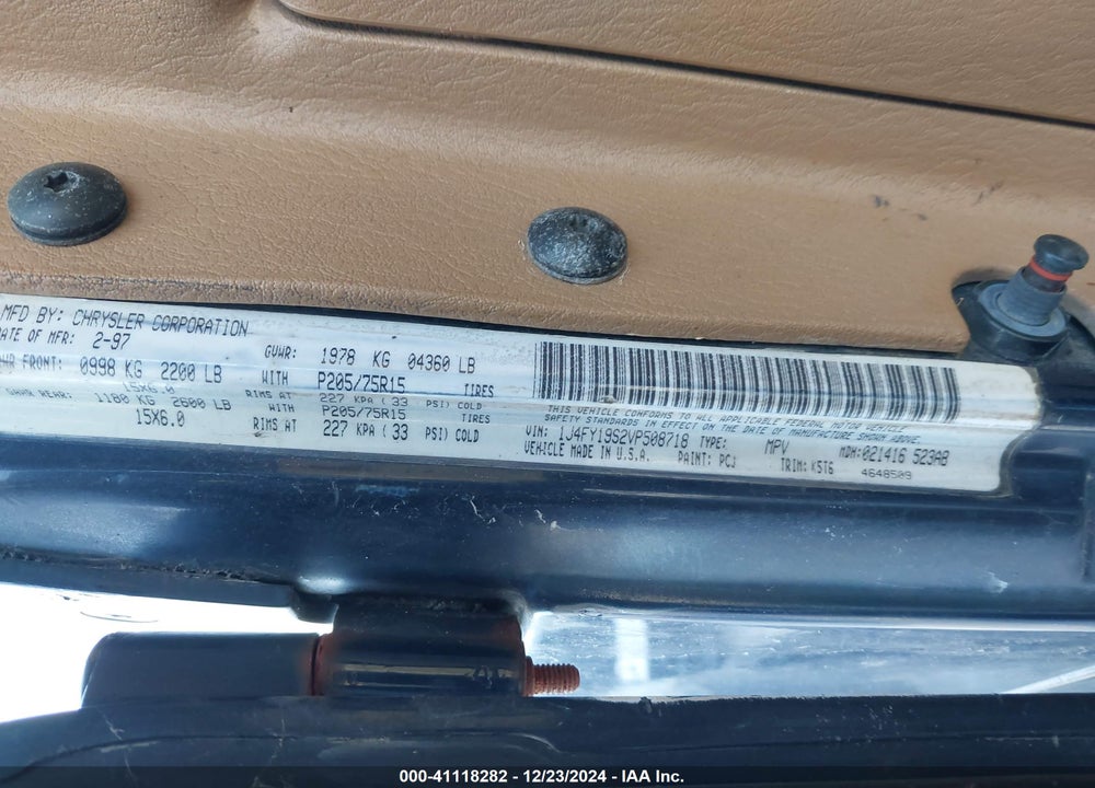 1997 JEEP WRANGLER SPORT VIN: 1J4FY19S2VP508718