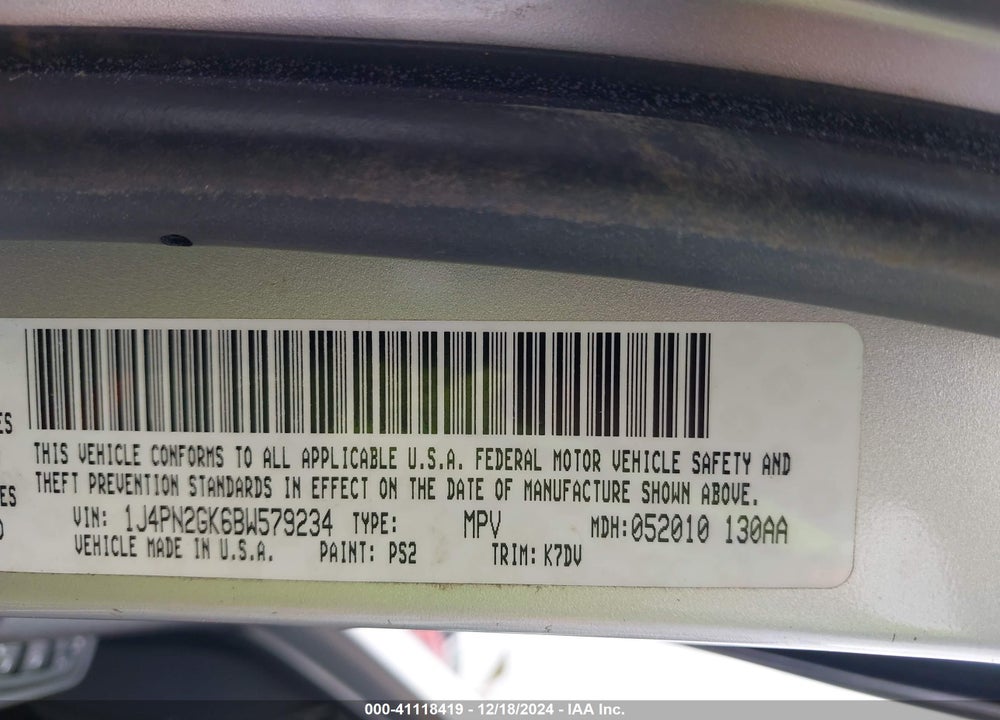 2011 JEEP LIBERTY SPORT VIN: 1J4PN2GK6BW579234