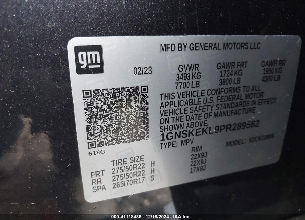 2023 CHEVROLET SUBURBAN 4WD RST VIN: 1GNSKEKL9PR289562