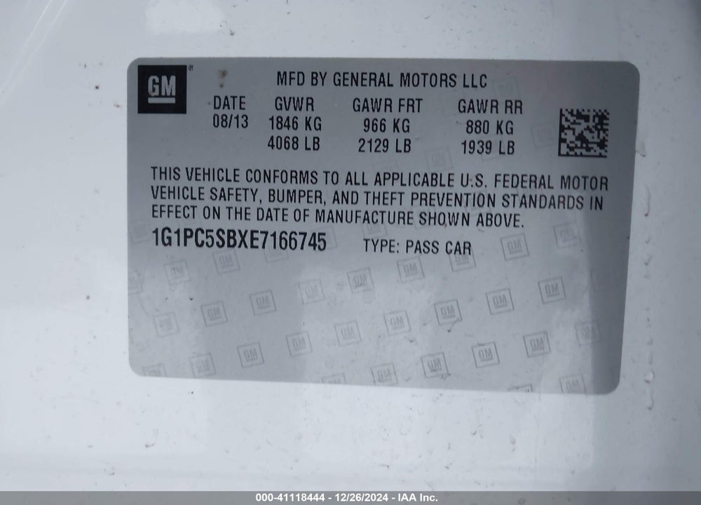 2014 CHEVROLET CRUZE 1LT AUTO VIN: 1G1PC5SBXE7166745