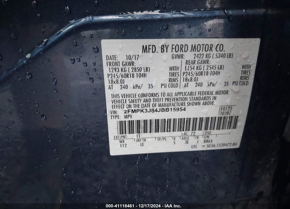 2018 FORD EDGE SEL VIN: 2FMPK3J84JBB15954