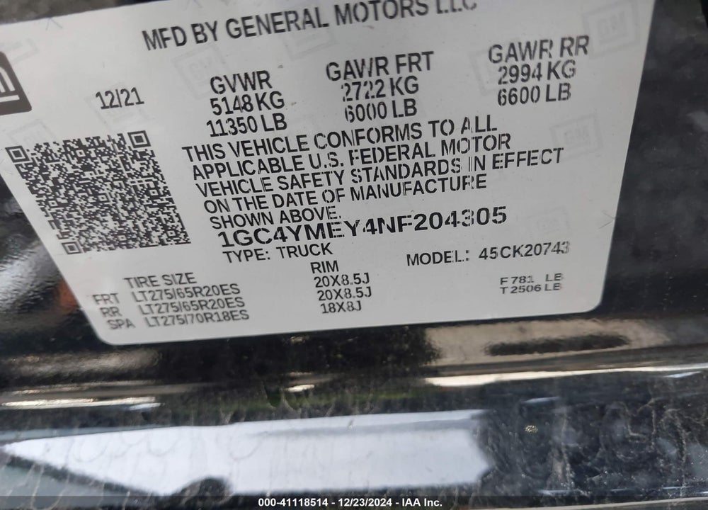 2022 CHEVROLET SILVERADO 2500HD 4WD STANDARD BED CUSTOM VIN: 1GC4YMEY4NF204305