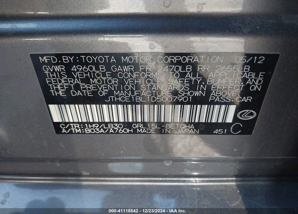 2013 LEXUS GS VIN: JTHCE1BL1D5007901