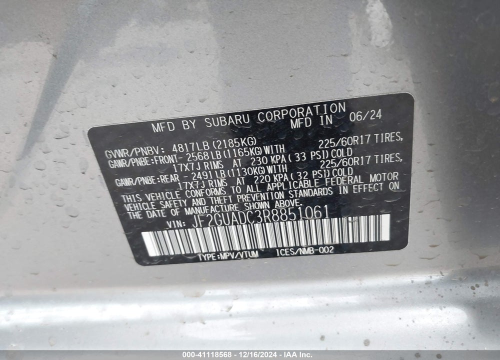 2024 SUBARU CROSSTREK PREMIUM VIN: JF2GUADC3R8851061