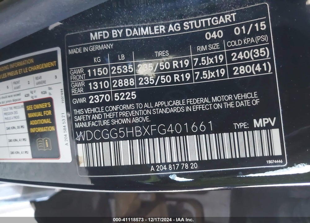 2015 MERCEDES-BENZ GLK 350 VIN: WDCGG5HBXFG401661