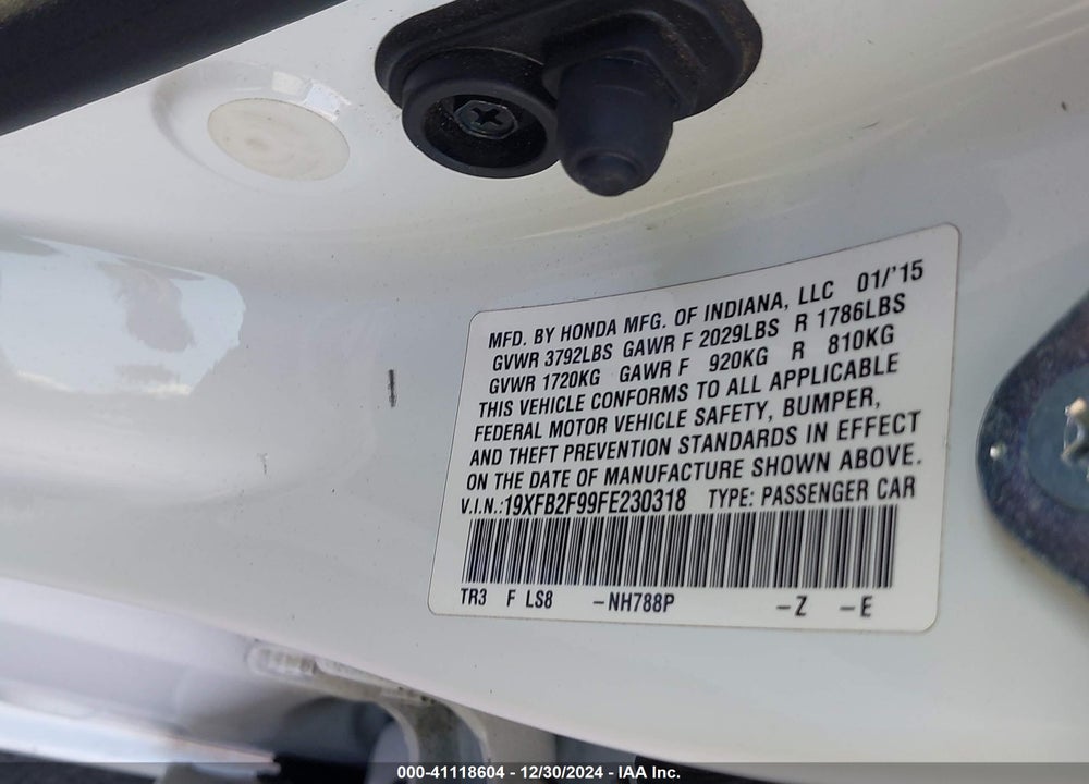 2015 HONDA CIVIC EX-L VIN: 19XFB2F99FE230318