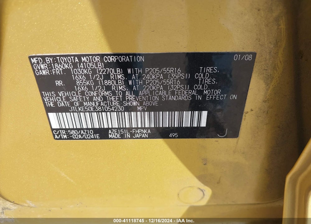 2008 SCION XB VIN: JTLKE50E381054230