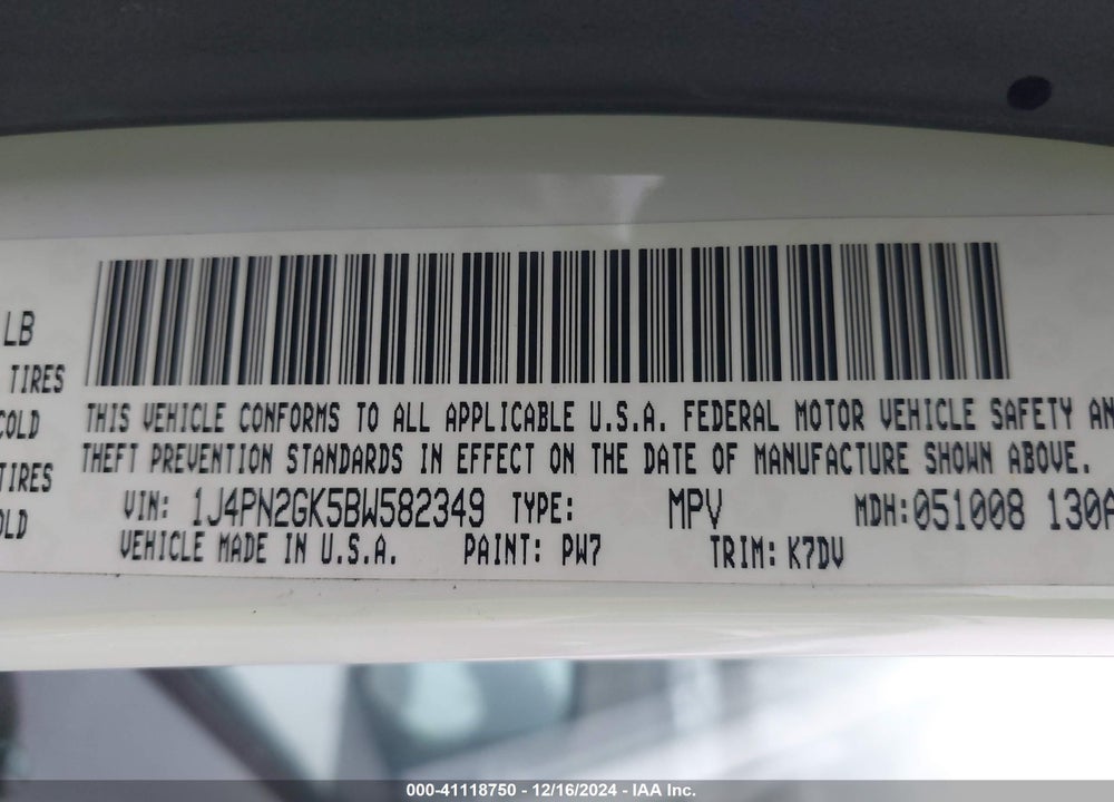 2011 JEEP LIBERTY SPORT VIN: 1J4PN2GK5BW582349