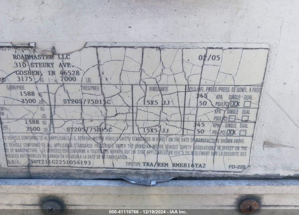 2005 ROAD SYSTEMS INC OTHER VIN: 5DT211G2251054193
