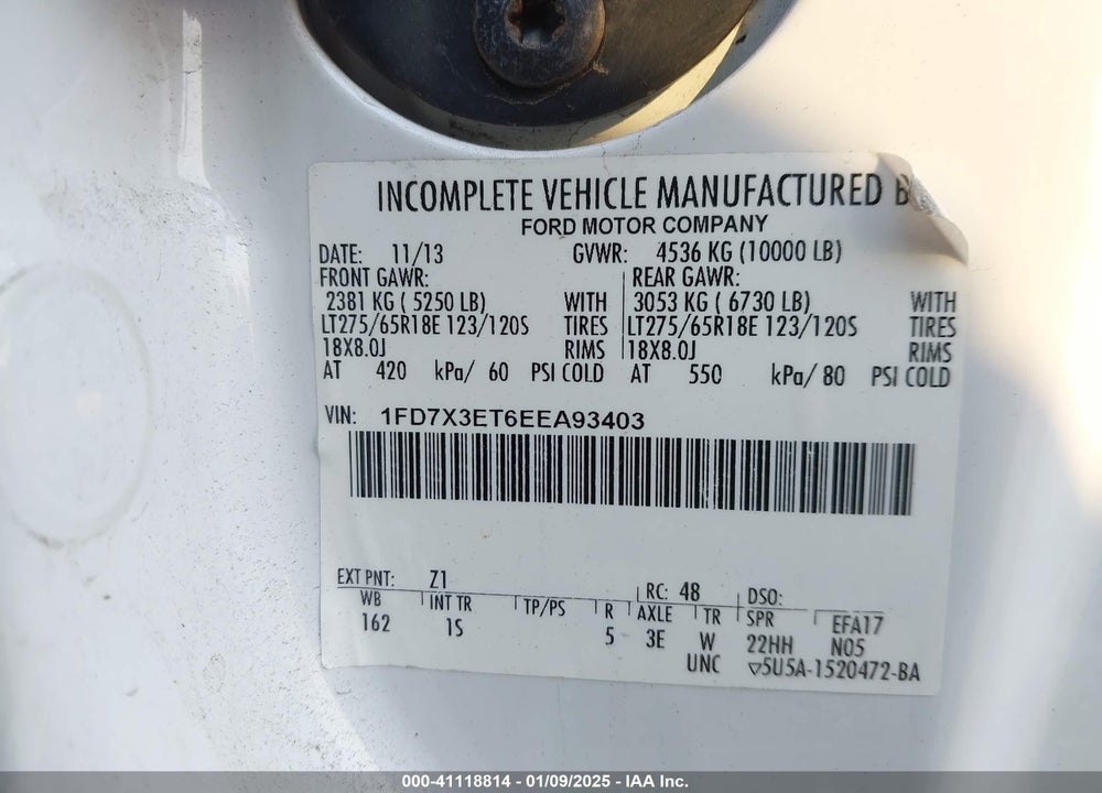 2014 FORD F-350 CHASSIS VIN: 1FD7X3ET6EEA93403