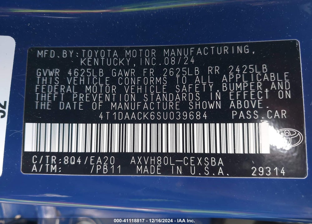 2025 TOYOTA CAMRY SE VIN: 4T1DAACK6SU039684