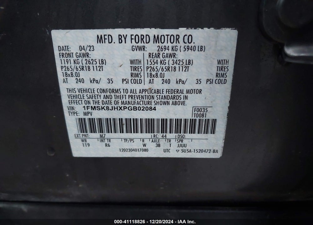 2023 FORD EXPLORER TIMBERLINE VIN: 1FMSK8JHXPGB02084