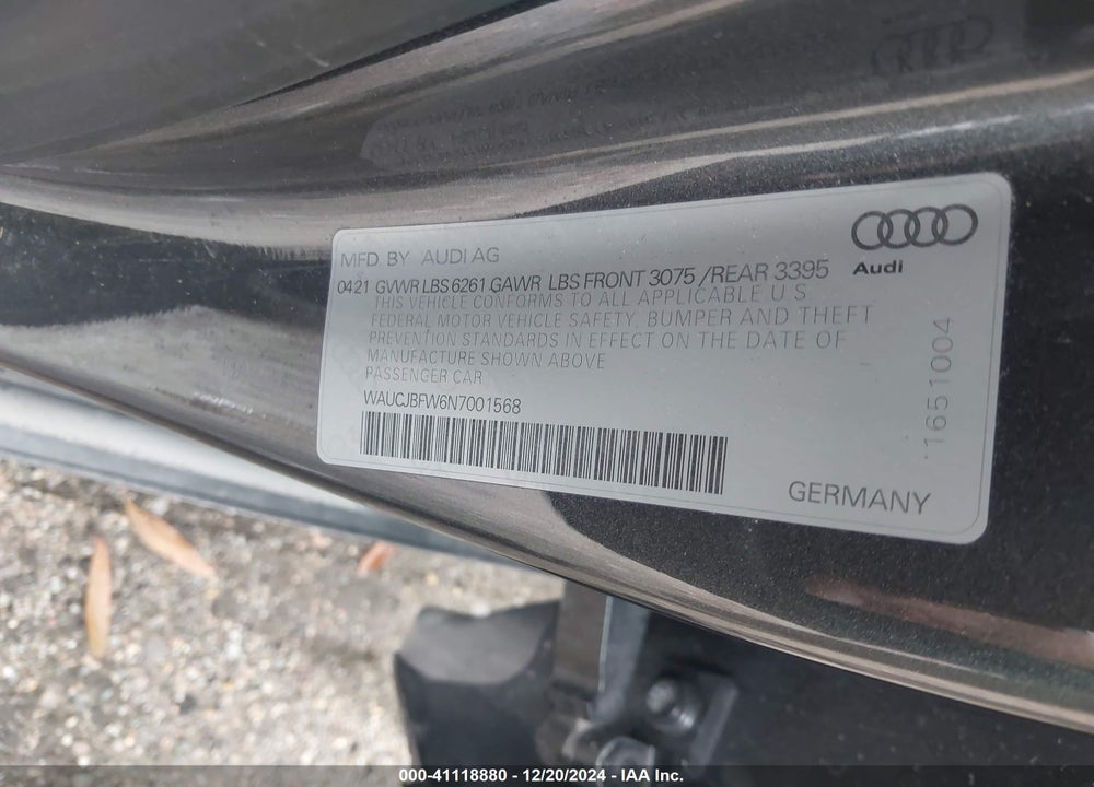 2022 AUDI E-TRON GT PREMIUM PLUS QUATTRO VIN: WAUCJBFW6N7001568
