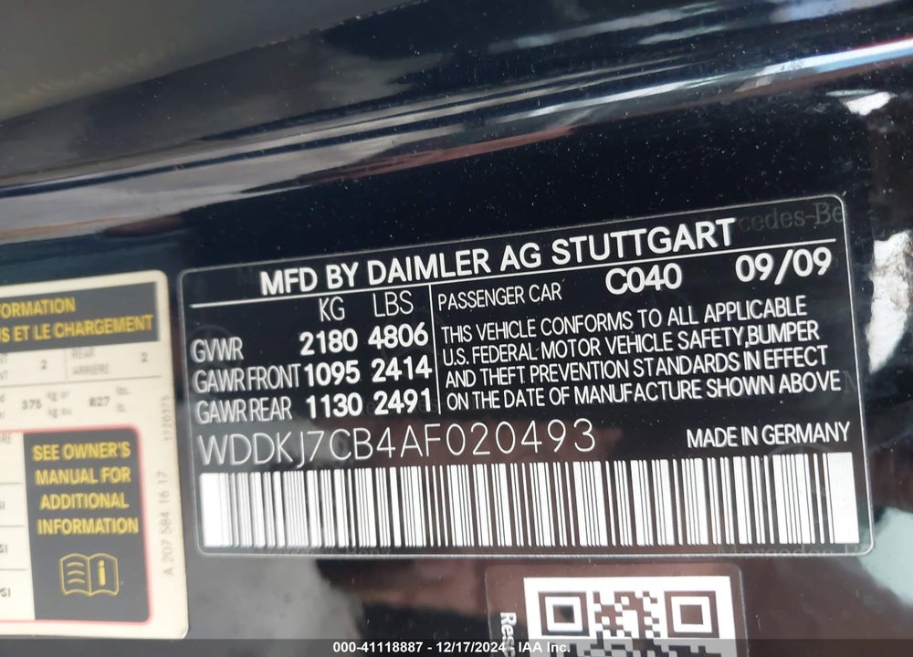 2010 MERCEDES-BENZ E 550 VIN: WDDKJ7CB4AF020493