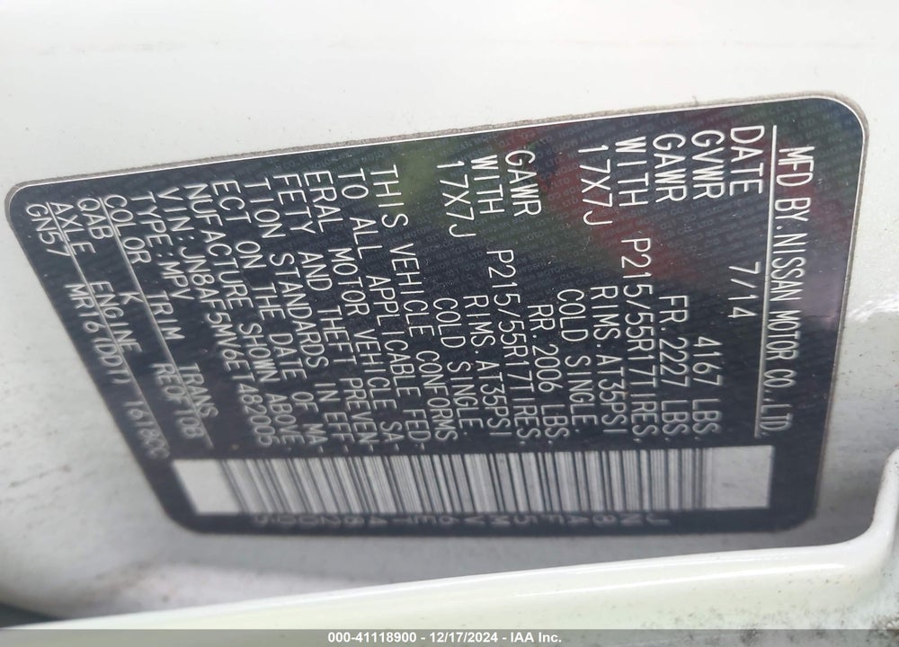 2014 NISSAN JUKE SV VIN: JN8AF5MV6ET482005