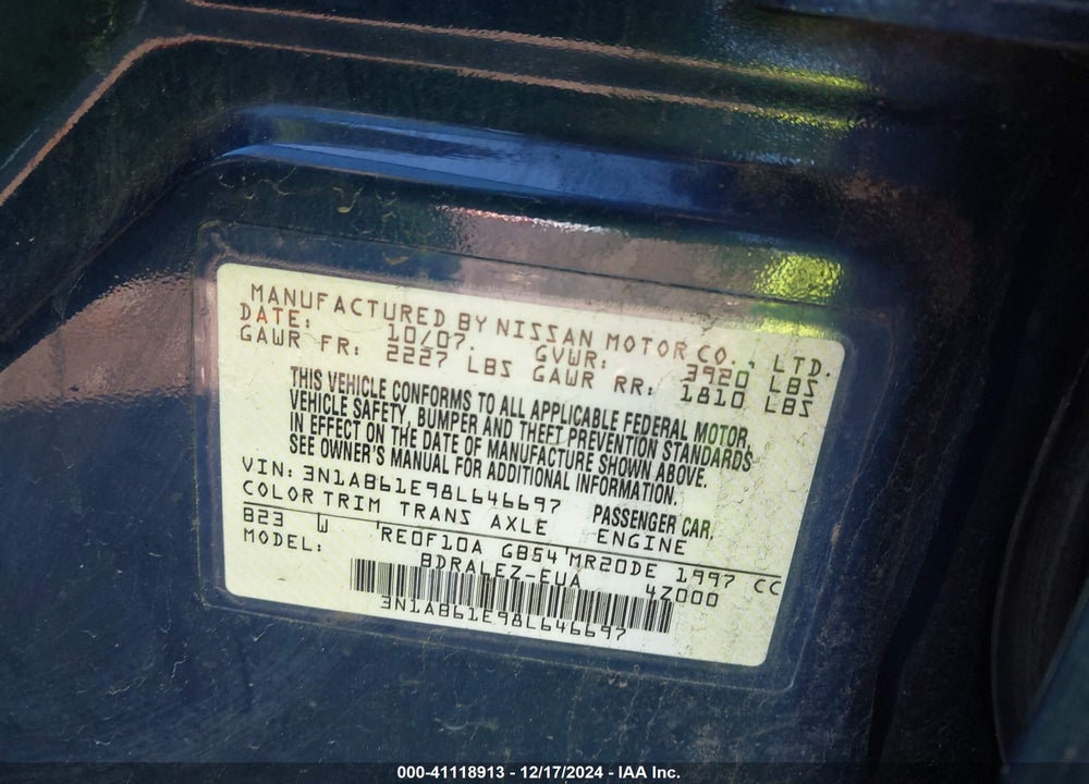 2008 NISSAN SENTRA 2.0S VIN: 3N1AB61E98L646697