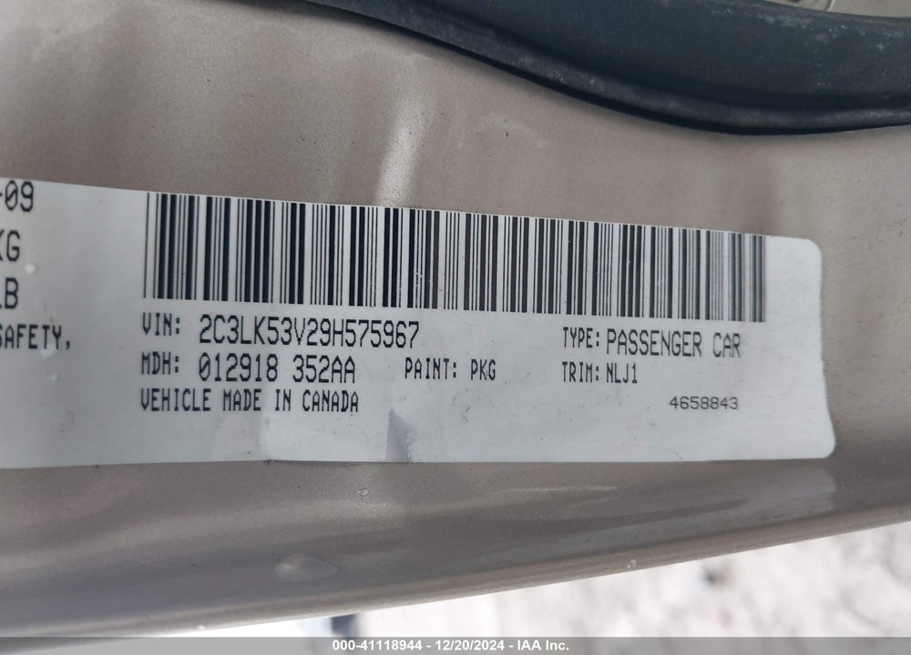 2009 CHRYSLER 300 TOURING/SIGNATURE SERIES VIN: 2C3LK53V29H575967