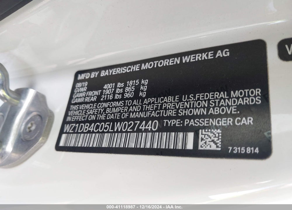 2020 TOYOTA GR SUPRA VIN: WZ1DB4C05LW027440