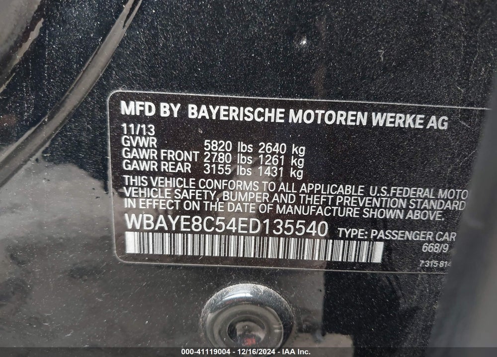 2014 BMW ALPINA B7 VIN: WBAYE8C54ED135540