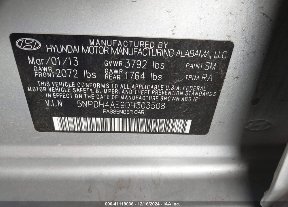 2013 HYUNDAI ELANTRA GLS VIN: 5NPDH4AE9DH303508