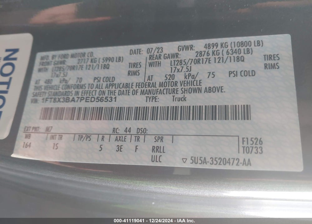 2023 FORD F-350 XL VIN: 1FT8X3BA7PED56531
