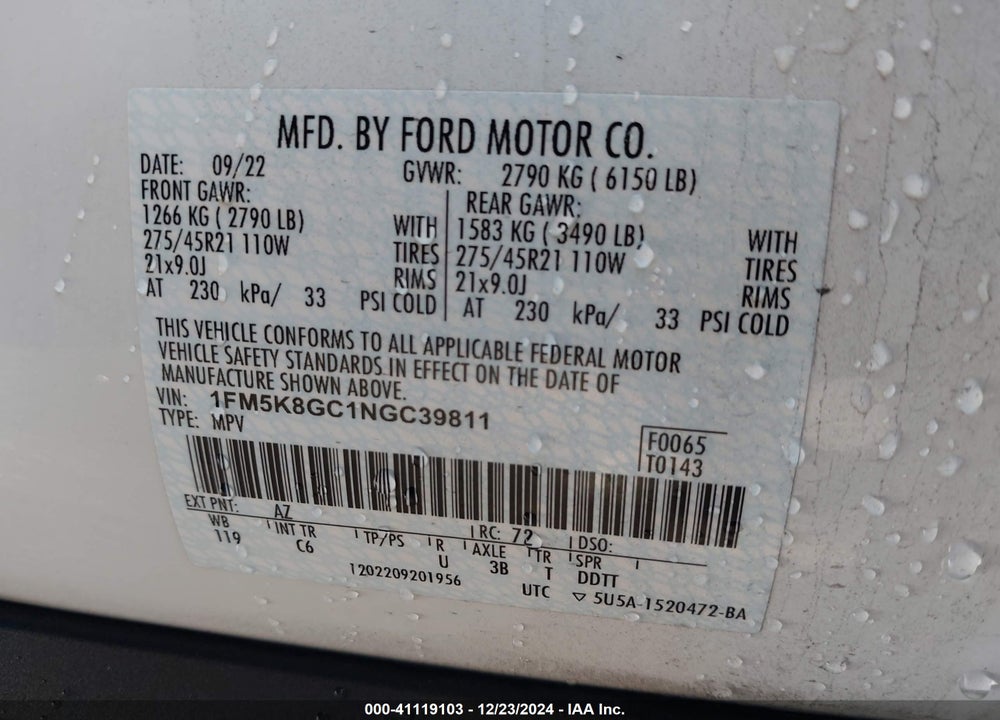 2022 FORD EXPLORER ST VIN: 1FM5K8GC1NGC39811