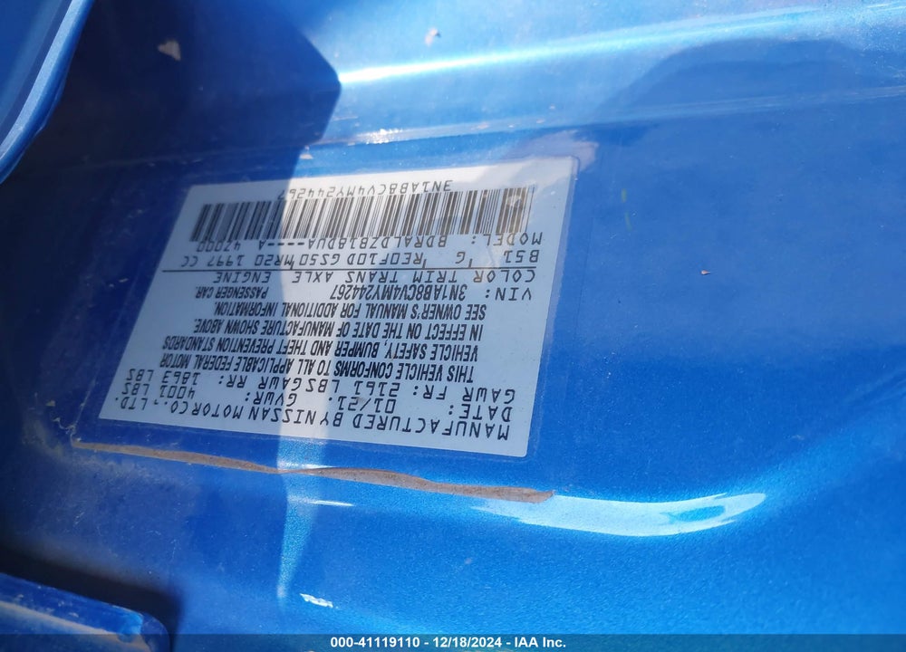2021 NISSAN SENTRA VIN: 3N1AB8CV4MY244267