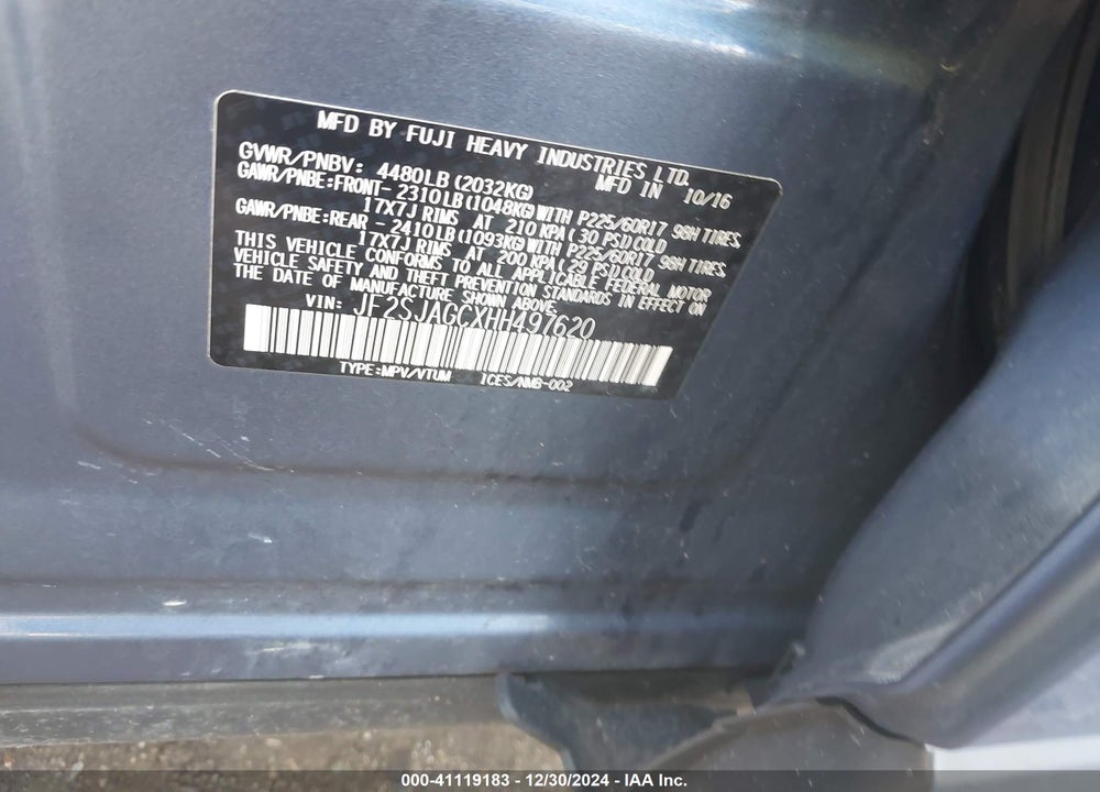 2017 SUBARU FORESTER 2.5I PREMIUM VIN: JF2SJAGCXHH497620