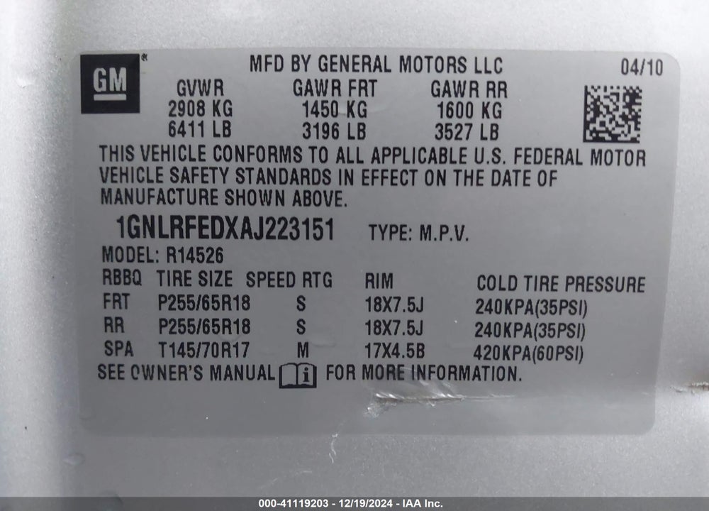 2010 CHEVROLET TRAVERSE LT VIN: 1GNLRFEDXAJ223151