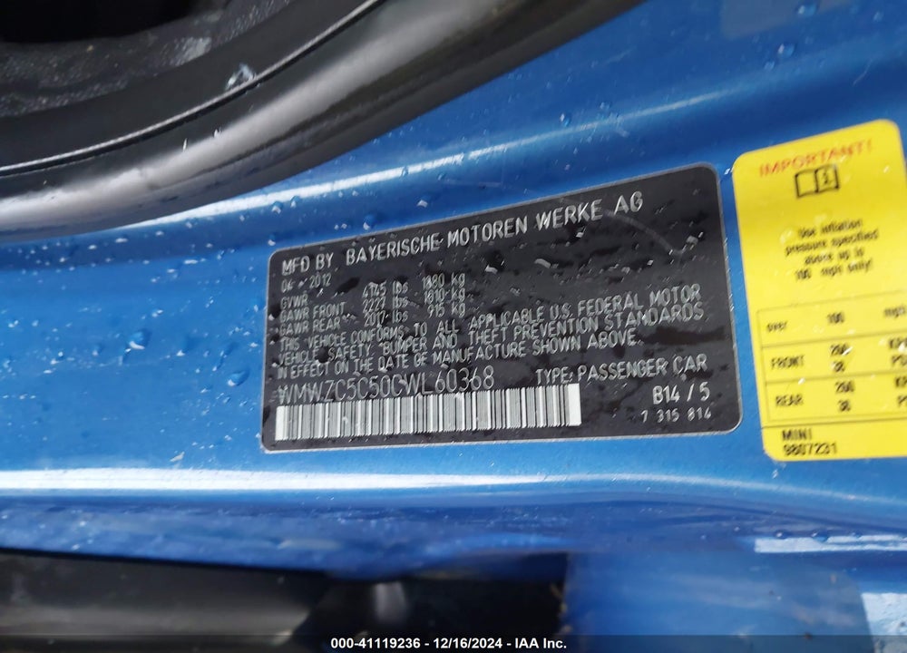2012 MINI COOPER S COUNTRYMAN VIN: WMWZC5C50CWL60368