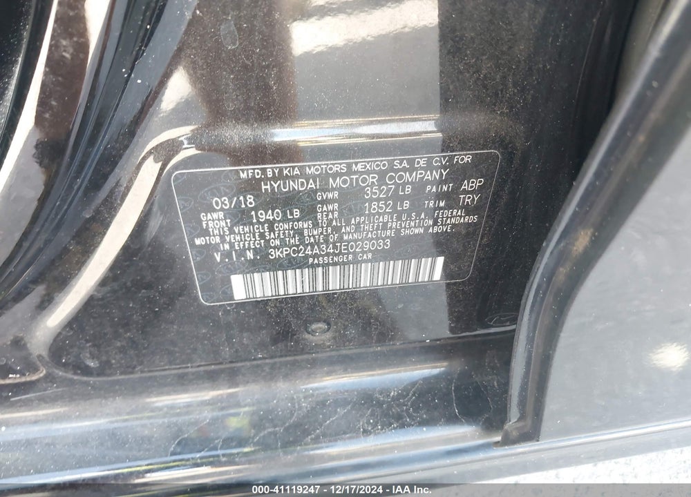 2018 HYUNDAI ACCENT SE VIN: 3KPC24A34JE029033