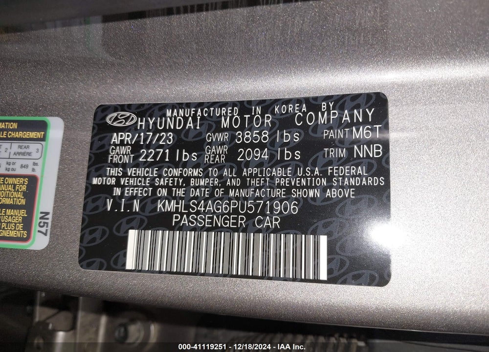 2023 HYUNDAI ELANTRA VIN: KMHLS4AG6PU571906