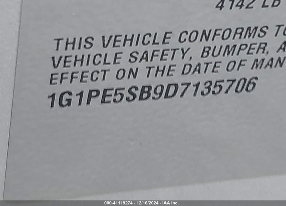 2013 CHEVROLET CRUZE 2LT AUTO VIN: 1G1PE5SB9D7135706