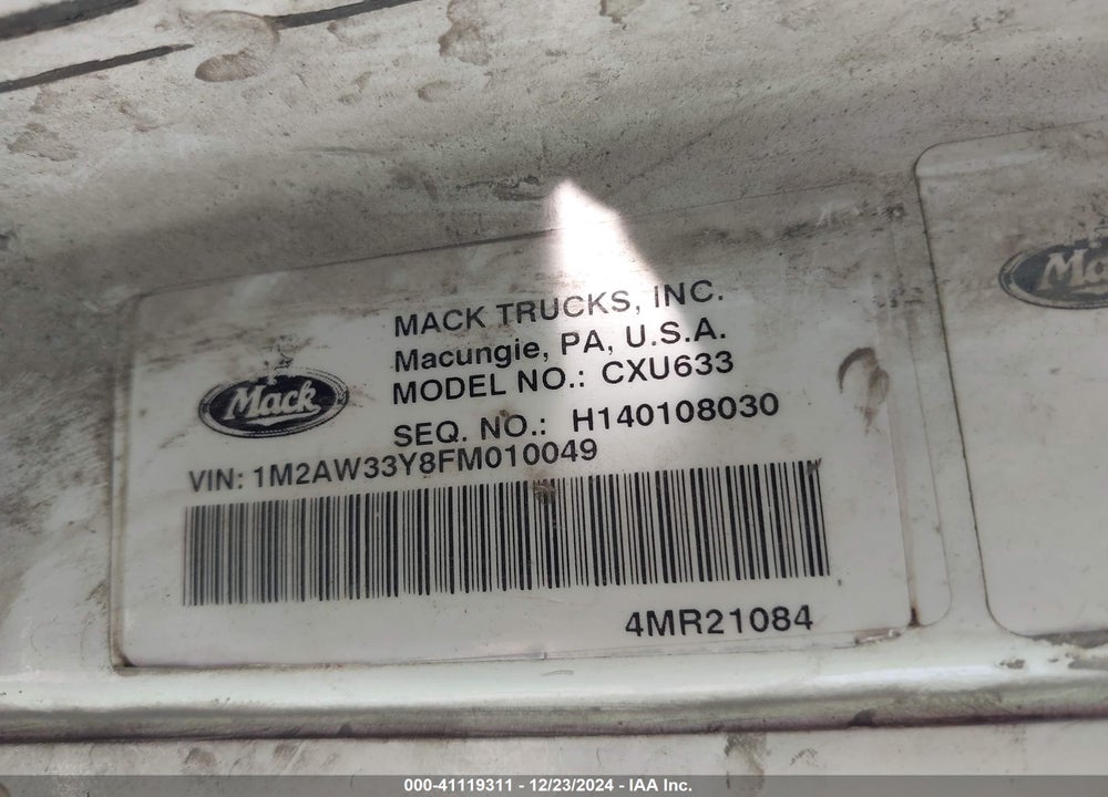 2015 MACK 600 CXU600 VIN: 1M2AW33Y8FMO10049