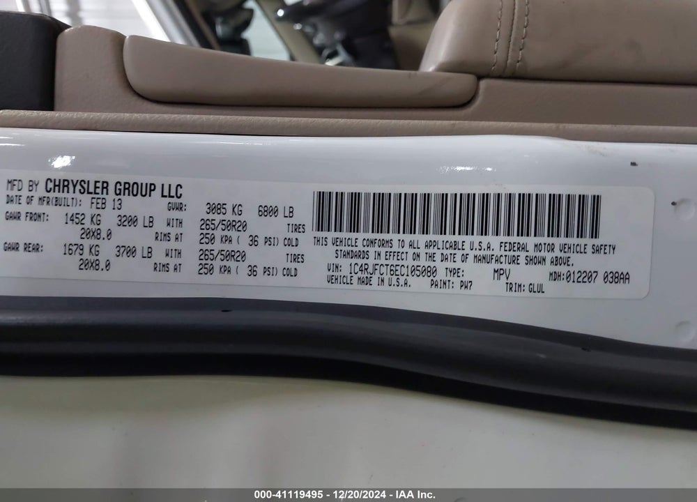 2014 JEEP GRAND CHEROKEE OVERLAND VIN: 1C4RJFCT6EC105080