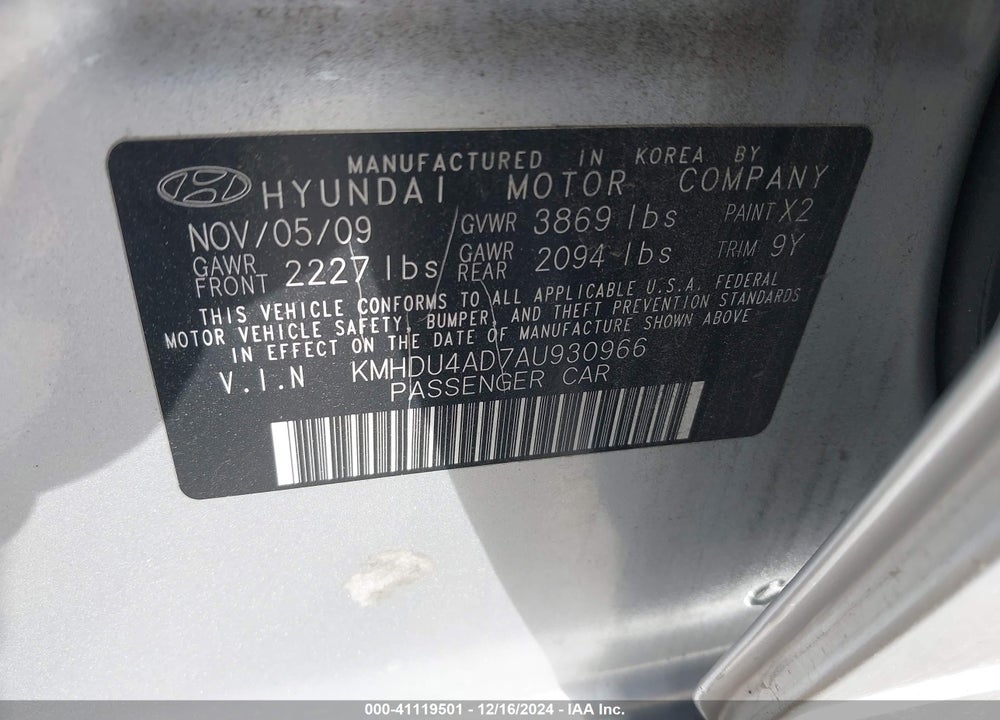2010 HYUNDAI ELANTRA GLS VIN: KMHDU4AD7AU930966