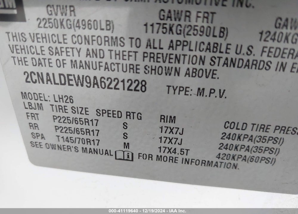 2010 CHEVROLET EQUINOX LT VIN: 2CNALDEW9A6221228