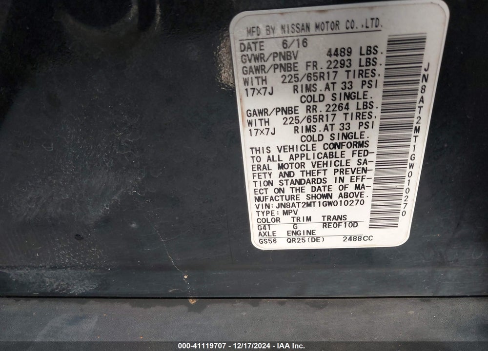 2016 NISSAN ROGUE S VIN: JN8AT2MT1GW010270