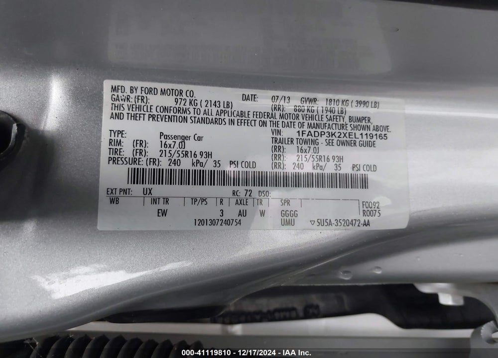 2014 FORD FOCUS SE VIN: 1FADP3K2XEL119165