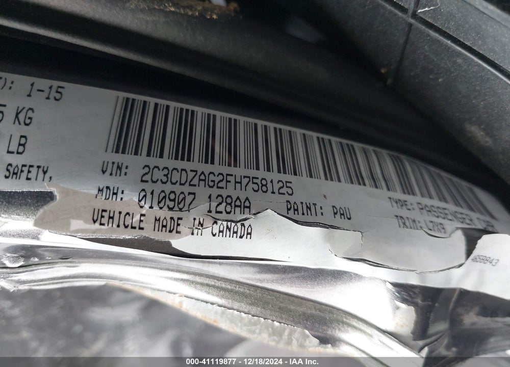 2015 DODGE CHALLENGER SXT VIN: 2C3CDZAG2FH758125